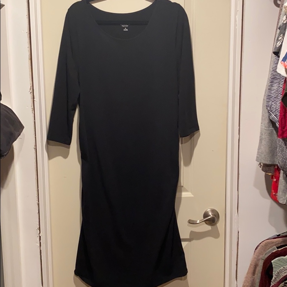 Solid Black Ruched Maternity Dress